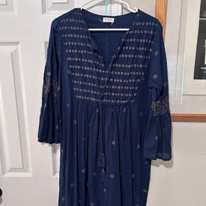 World Market Dress/Tunic indigo blue with gold design - size XL